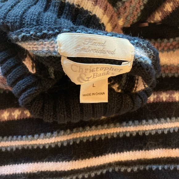 Christopher & Banks Turtleneck Striped Long sleeve Hand Embroidered Sweater - Picture 2 of 4